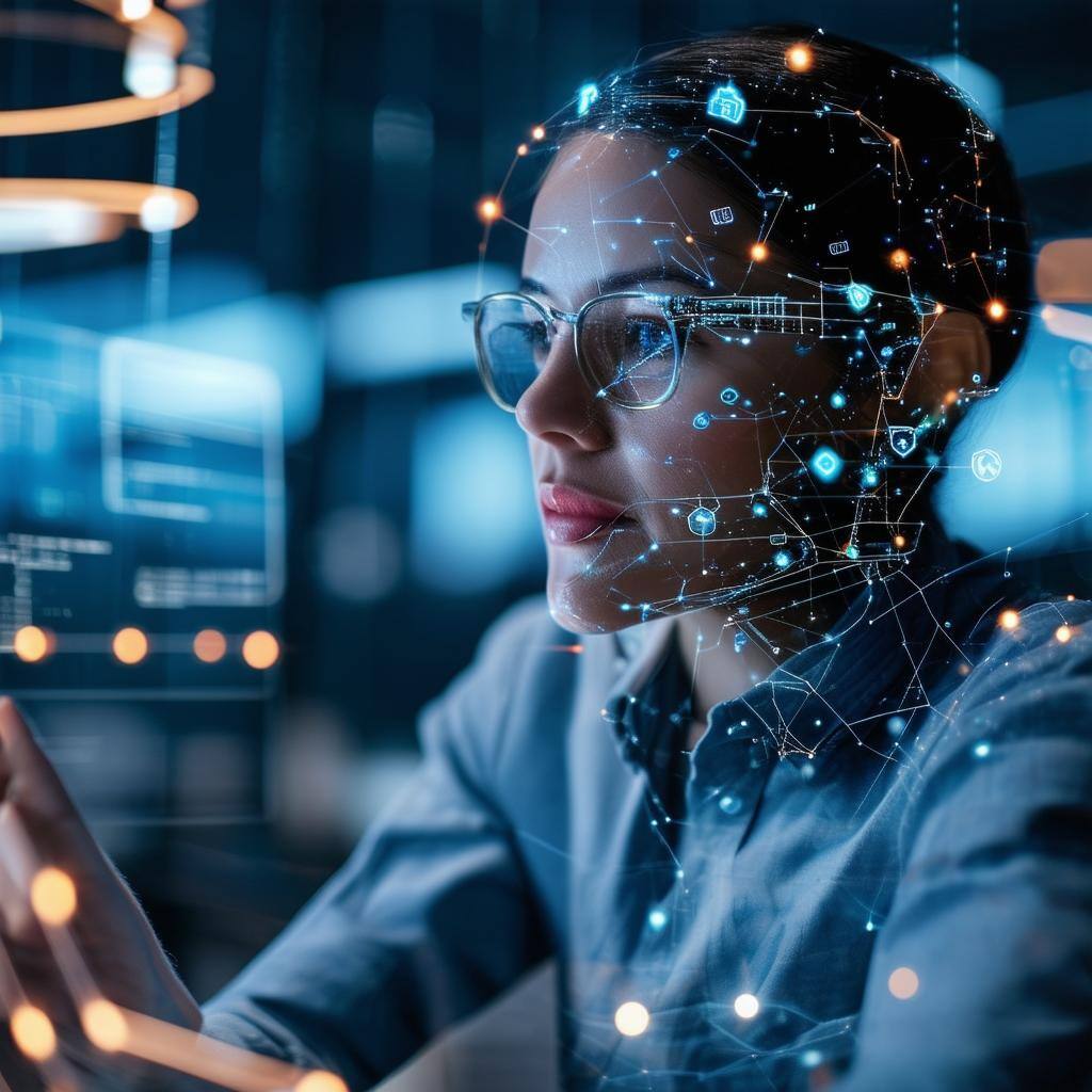 A salesperson collaborating with AI tools, enhancing their capabilities